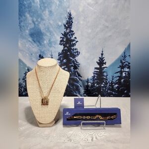 SWAROVSKI Signed Swan Crystal Necklace Crystal And Tennis Bracelet Set